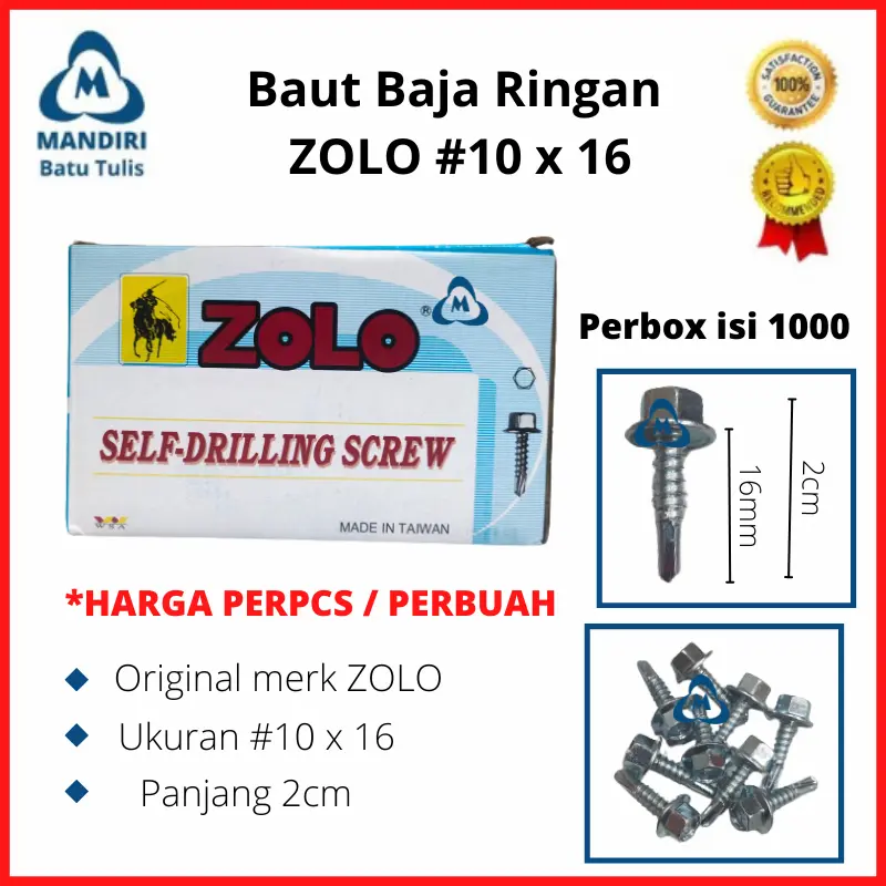 Baut Baja Ringan 10x16 10x19 Skrup Baja Ringan Baut Roofing Screw