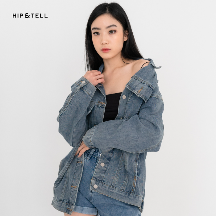 Gambar Hip & Tell | Collins Denim Jacket | Boyfriend Jacket dari Hip and Tell Kota Administrasi Jakarta Barat Tokopedia
