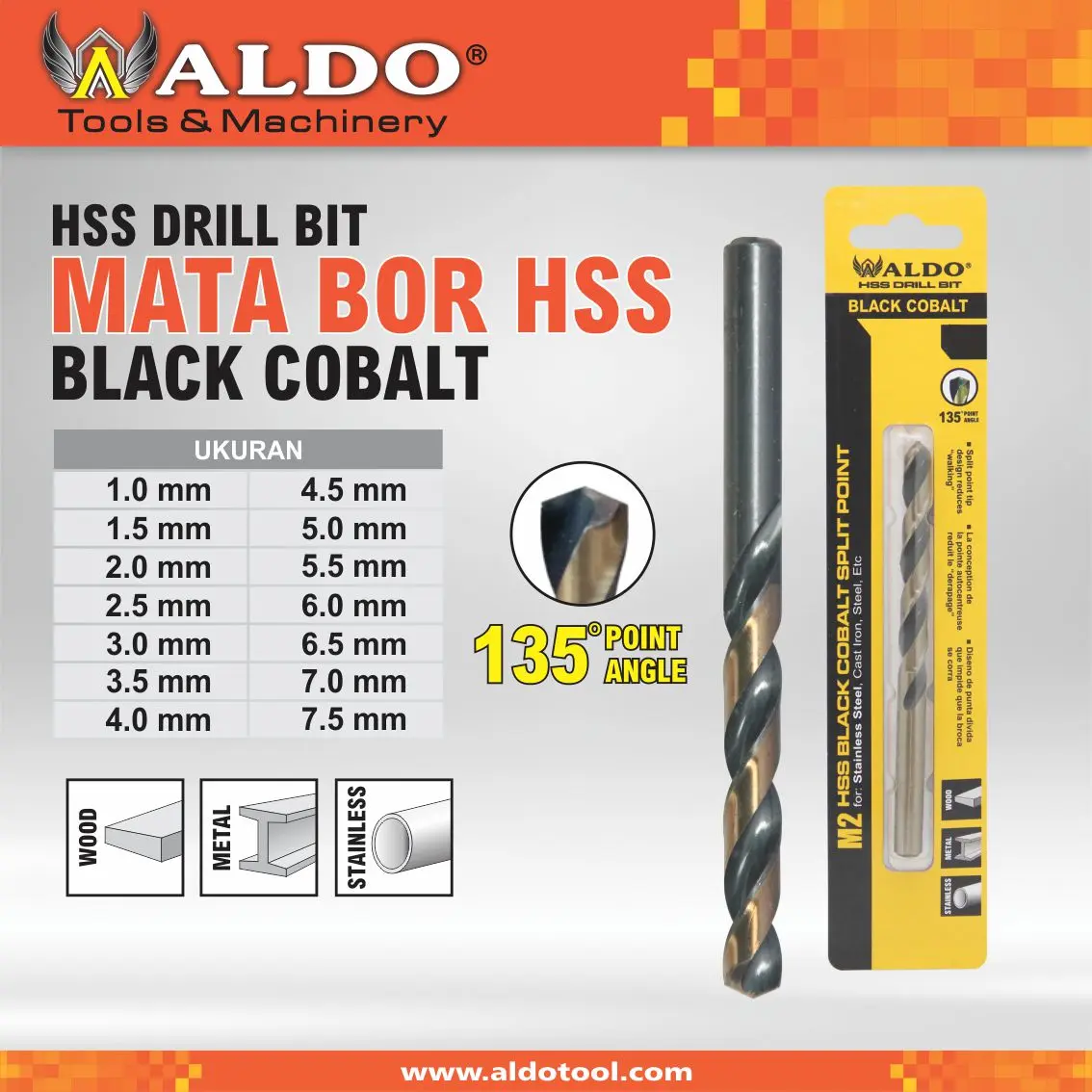 MATA BOR BLACK COBALT UKURAN 1.0 - 7.5 MM MERK ALDO