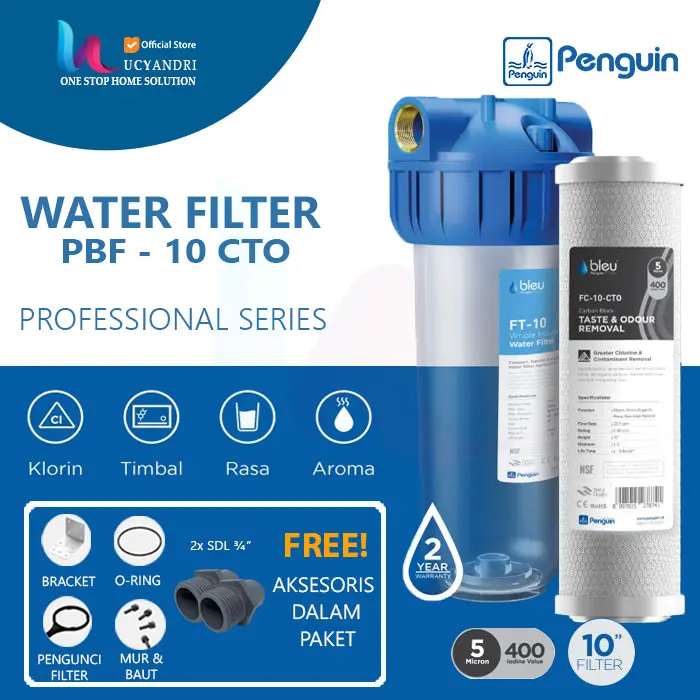 Penguin Filter Air PBF 10 CTO PRO Bleu Saringan Air 10 inchi Kuningan 0