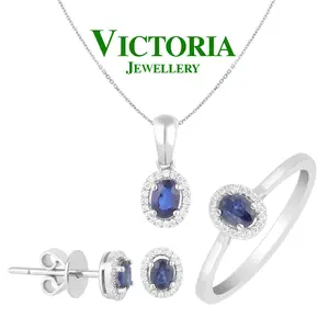 1 Set Perhiasan Berlian Batu Blue Sapphire VLR929936 Victoria Jeweller