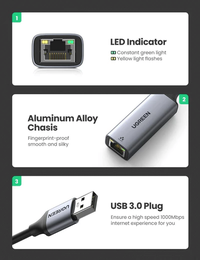 Gambar UGREEN ETHERNET ADAPTER - USB 3.0 to RJ45 Gigabit Ethernet - (50922) dari Techno Computer Bali Kota Denpasar 5 Tokopedia