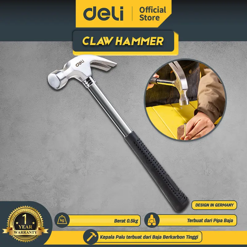 Deli Claw Hammer/ Palu Kambing Gagang Besi Martil Paku Perkakas DL5050