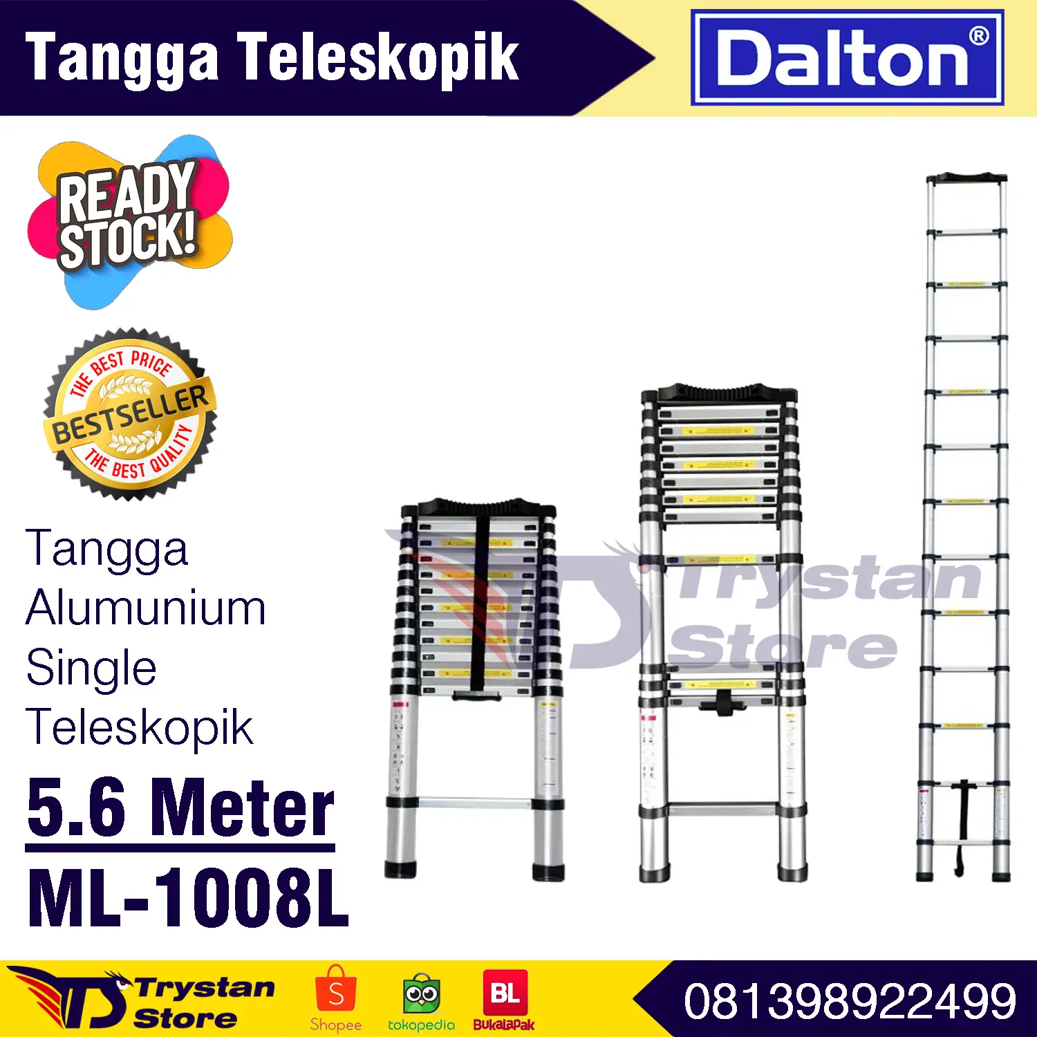 Tangga Teleskopik 5.6 Meter Tangga Alumunium Lipat Dalton ML-1008L 5,6