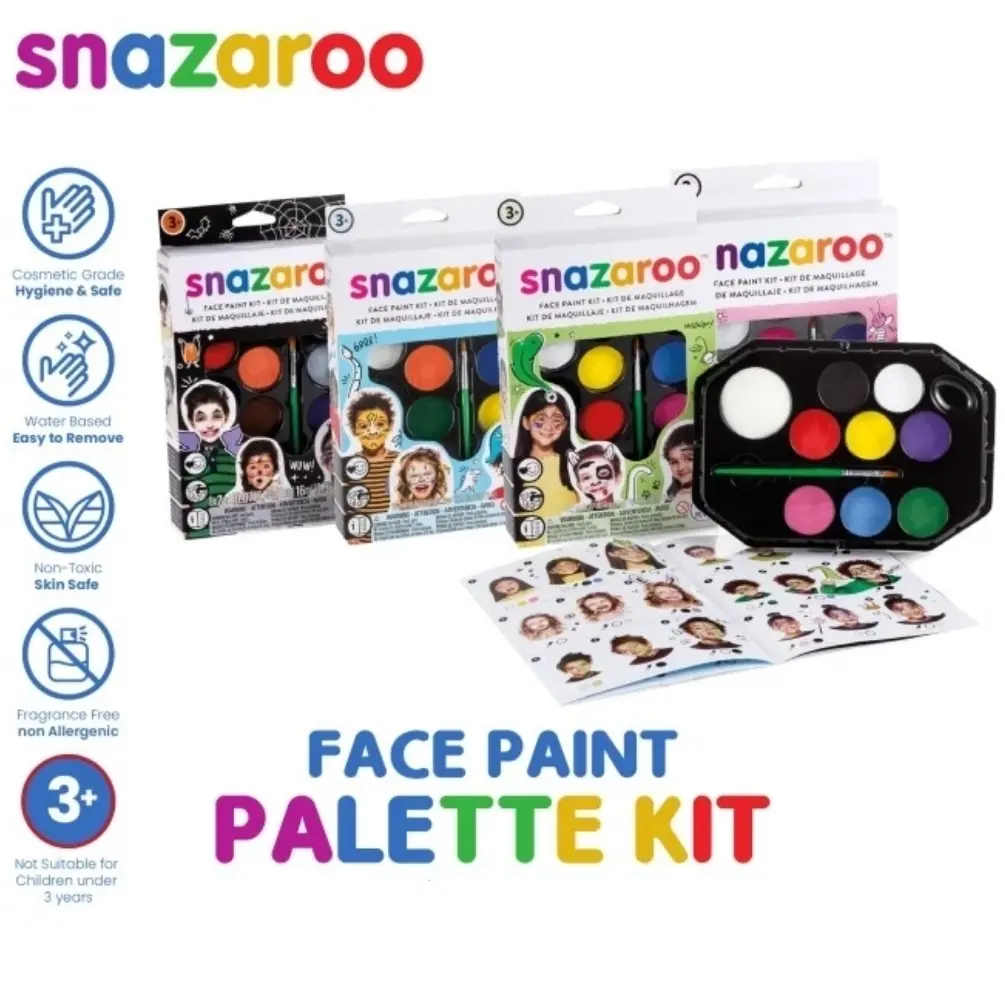 Snazaroo Face & Body Paint Set ( 8 Colours +Brush & Sponge+Guide Book)