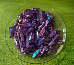 Natural Clear Quartz Point Polish Plating Purple AURA paket 100 gram