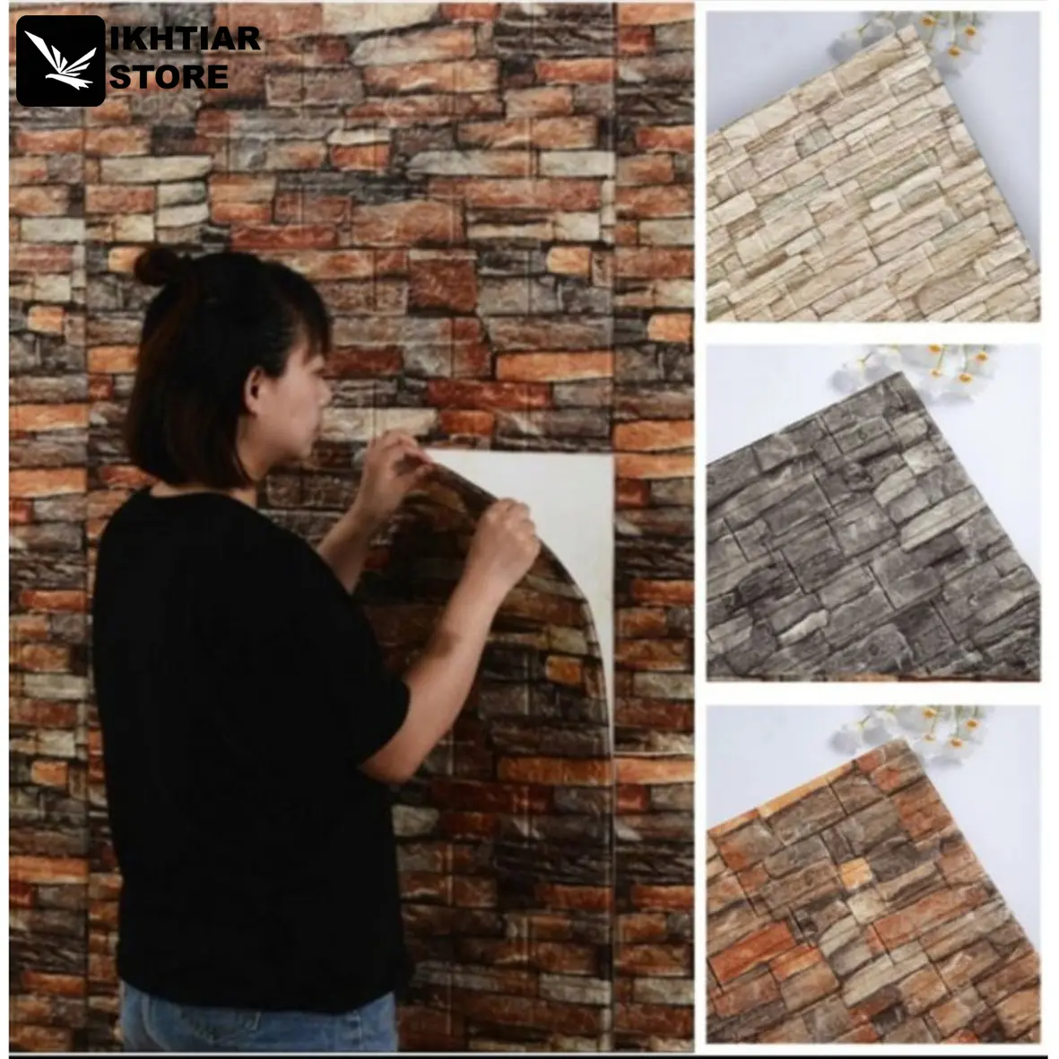 Wallpaper Stiker Dinding 3D Embosed Motif Corak Batu / Wallfoam 3D