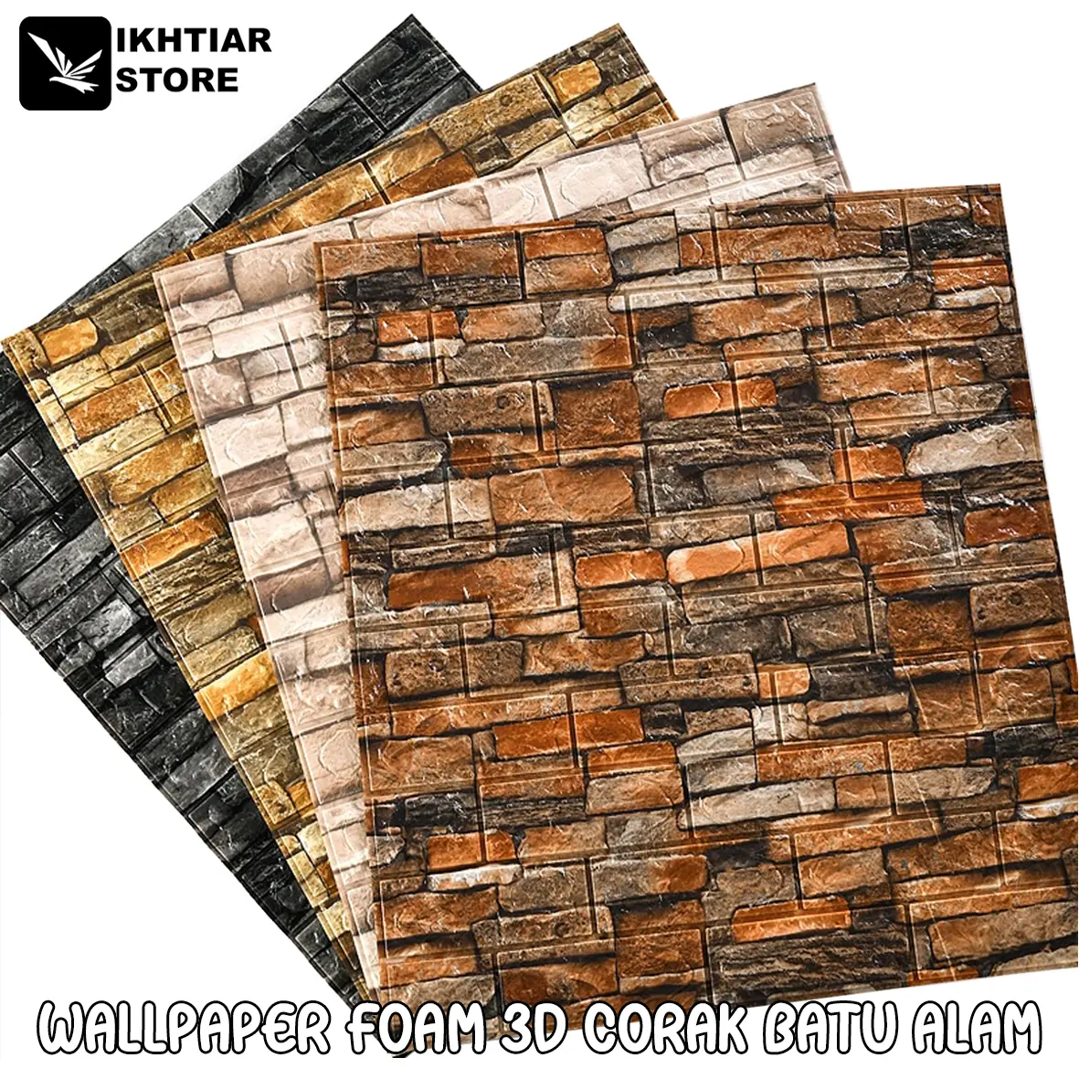 Wallpaper Stiker Dinding 3D Foam Emboss Motif Corak Batu Alam