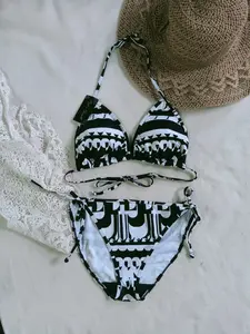 BK.3301 MOTIF HITAM PUTIH - BIKINI SEGITIGA IKAT DENGAN BUSA SELIP