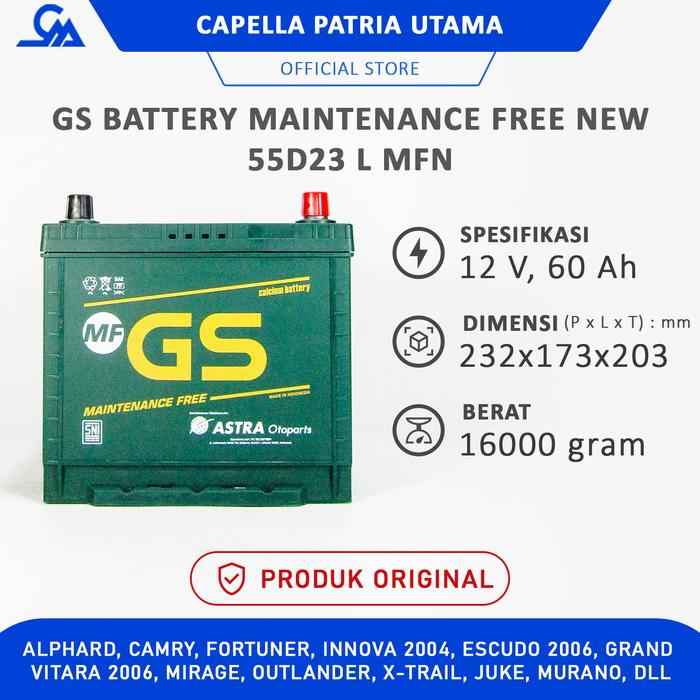 Gambar AKI MOBIL TOYOTA CAMRY / FORTUNER / INNOVA / ALPHARD | GS ASTRA 55D23L MF dari Capella Patria Utama Kota Medan Tokopedia