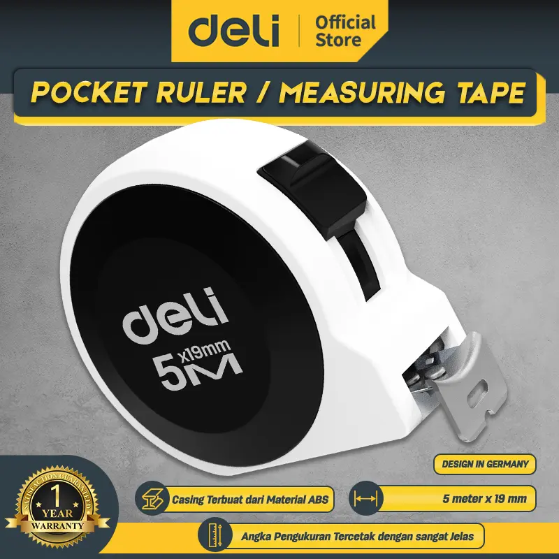 Deli Tape Measure/ Meteran Panjang 3-5M ABS Akurat Kunci Manual H800XB 1