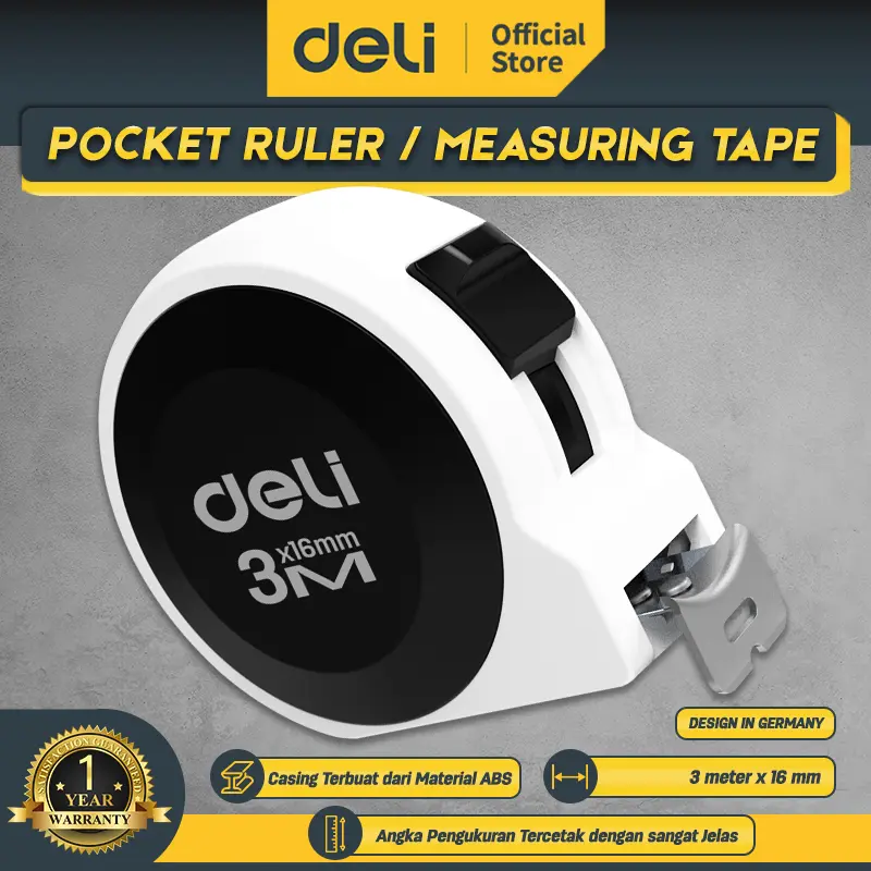 Deli Tape Measure/ Meteran Panjang 3-5M ABS Akurat Kunci Manual H800XB 0