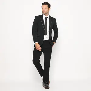 Wayne Carter Jas Pria Hitam Kancing Dua Kerah List Slimfit