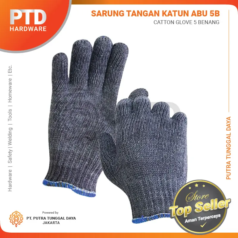 Sarung Tangan Kerja Katun 5 Benang Abu / Safety Glove Proyek Grey