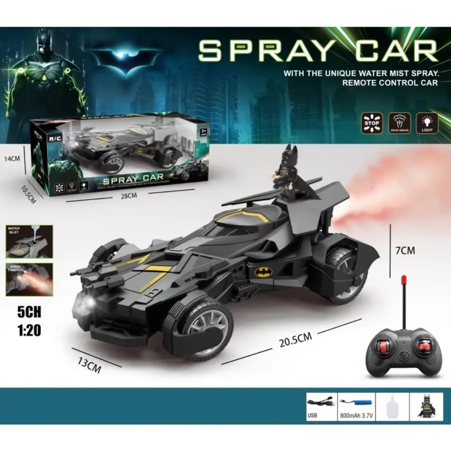 Mainan Mobil Remote Control Rc Batman Berasap Baterai Cas Spray Car