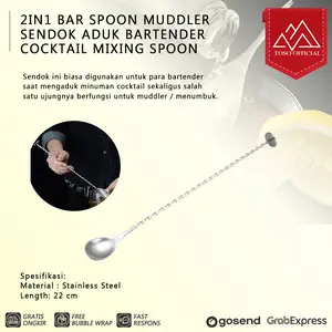 2IN1 BAR SPOON MUDDLER SENDOK ADUK BARTENDER COCKTAIL MIXING SPOON