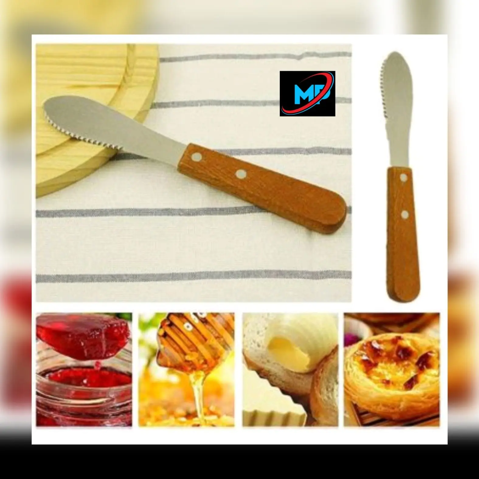 Pisau Oles Roti Mentega Stainless Gagang Kayu Butter Spreader Knife