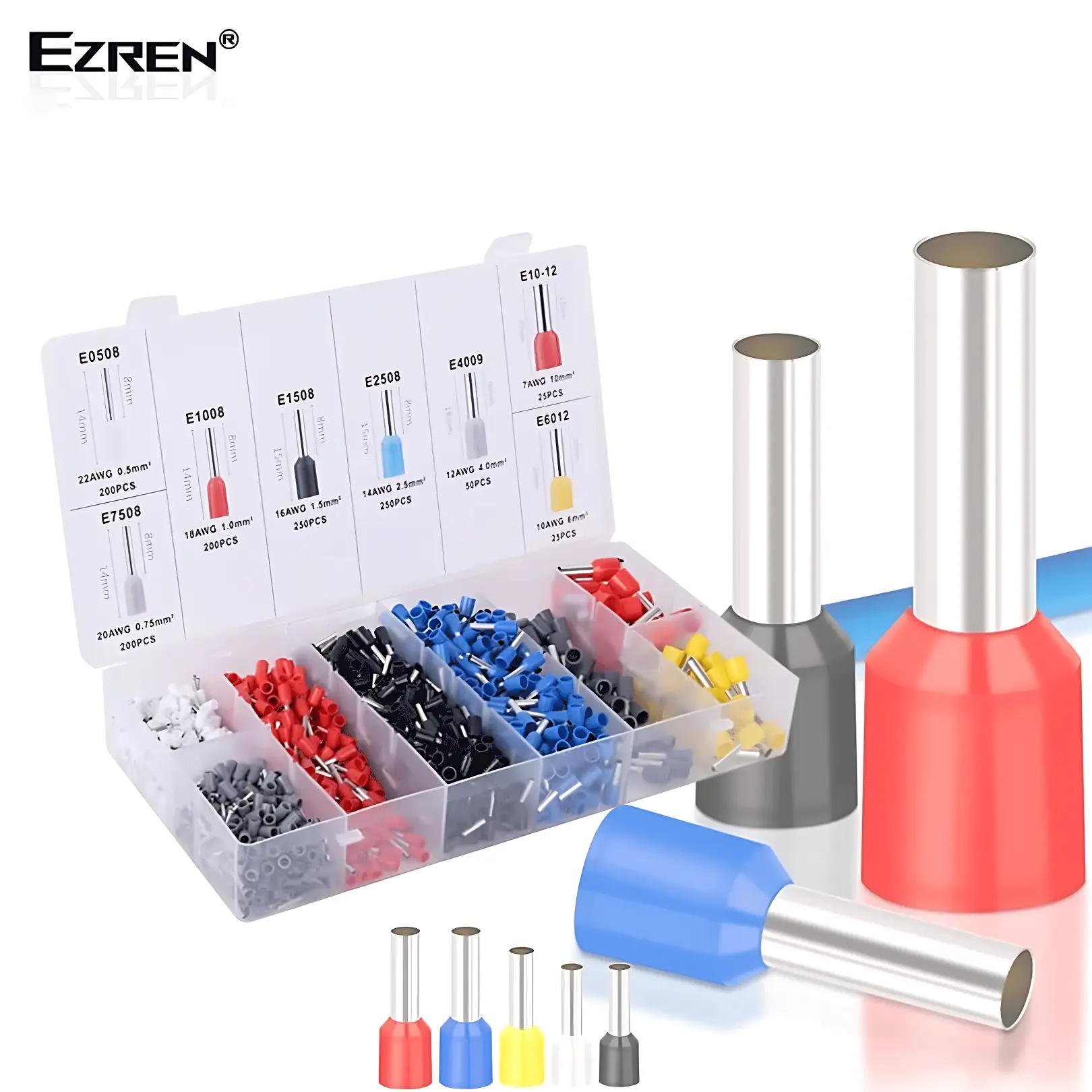 Ezren 1200 Pcs Terminal Assortment Skun Ferrules Insulated Tubular