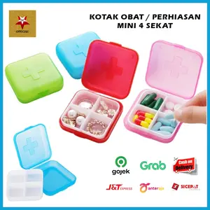 KOTAK OBAT MINI 4 SEKAT / WADAH TEMPAT PENYIMPANAN AKSESORIS PERHIASAN