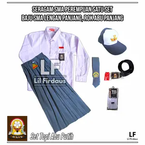Set Seragam SMA Perempuan - Baju SMA Lengan Panjang, Rok Abu Panjang