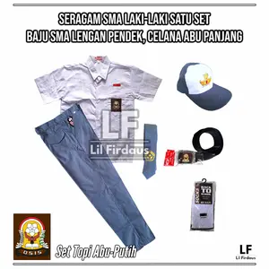 Setelan Seragam SMA Laki Baju SMA Lengan Pendek Celana Abu Panjang