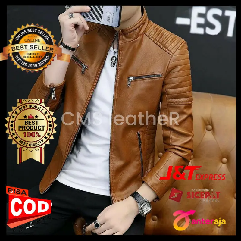 Jaket Kulit Cowok Stylish Keren dan Trendy dengan Kantong Dalam - Nyaman, Lembut,pria Wanita, Semi, Motor, Crop, Blazer, Panjang 0