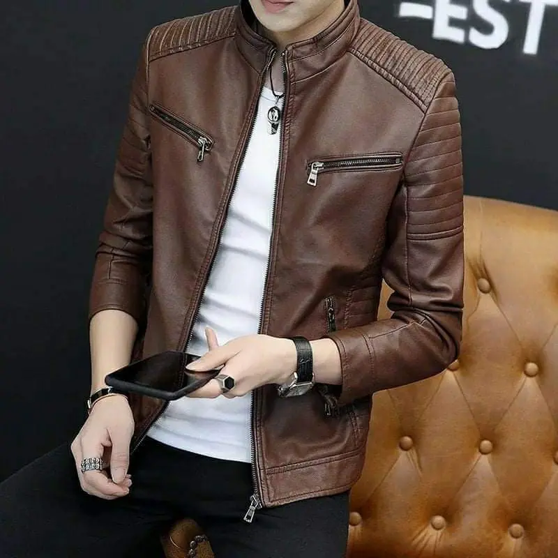 Jaket Kulit Cowok Stylish Keren dan Trendy dengan Kantong Dalam - Nyaman, Lembut,pria Wanita, Semi, Motor, Crop, Blazer, Panjang 3