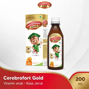 Cerebrofort Gold Orange 200ml – Sirup Suplemen Multivitamin Anak DHA EPA Omega 3 dari Minyak Ikan Tuna untuk Otak & Imunitas