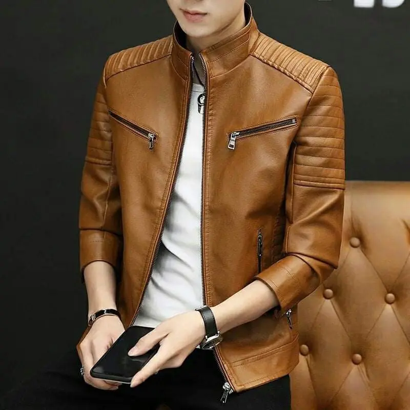 Jaket Kulit Cowok Stylish Keren dan Trendy dengan Kantong Dalam - Nyaman, Lembut,pria Wanita, Semi, Motor, Crop, Blazer, Panjang 4
