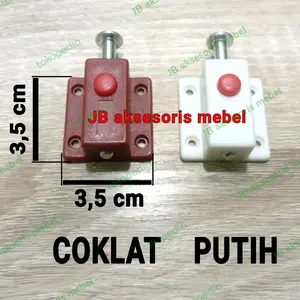 GRENDEL TEKAN PENCET Warna COKLAT dan PUTIH / KUNCI SELOT SLOT PVC PLASTIK PUSH LOCK OTOMATIS Untuk PINTU LACI LEMARI MERK HUBEN