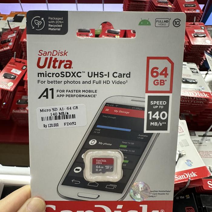 Gambar Sandisk Ultra microSDXC UHSI A1 64GB 140 Mbps micro SD UHS I 64 GB - Speed 140 MB/s dari Click & Go Tokopedia Kota Bandung 3 Tokopedia