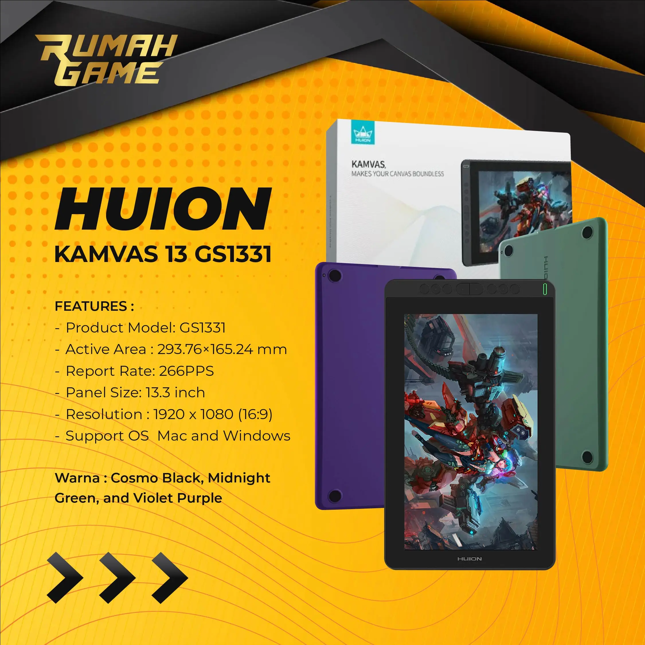 HUION KAMVAS 13 GS-1331 PEN TABLET - ANDROID READY DISPLAY TABLET