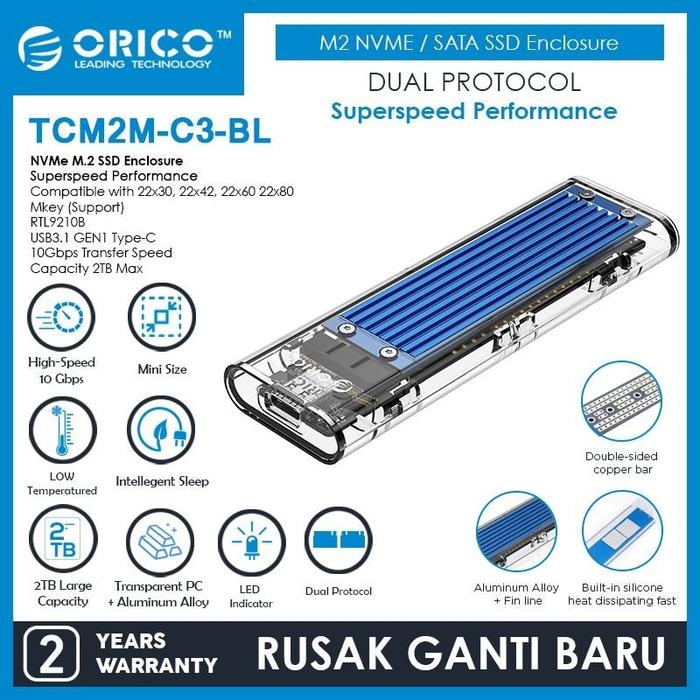 Gambar Orico TCM2M C3 - M.2 NVMe SATA SSD Enclosure Transparant Dual Protocol dari Duta Mandiri Infokom Kota Administrasi Jakarta Pusat Tokopedia