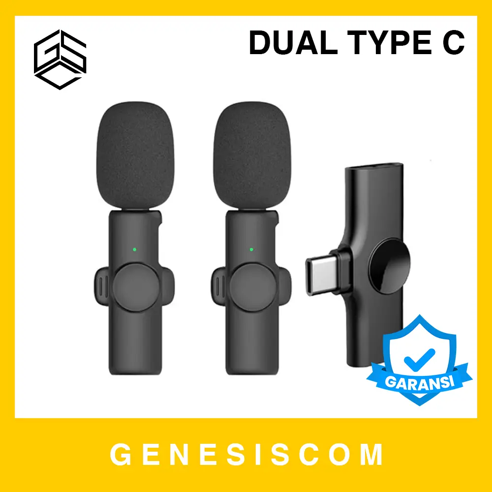 Mic Clip On Wireless TYPE C Dual Microphone 2.4GHz 2 In 1 Lavalier 2in1 Mikrofon Klip Live Streaming Mik - DOUBLE MIC