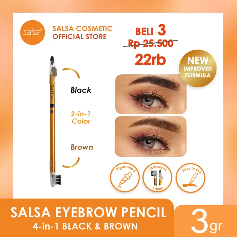 SALSA Eyebrow Pencil - 4in1 Black & Brown Pensil Alis Tahan Lama Serut 0