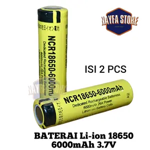 Baterai Cas/ Charger NCR 18650 6000mAh 3.7V Kuning Isi 2Pcs