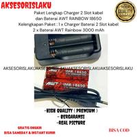 Gambar Paket Lengkap Charger 2 Slot kabel dan Baterai AWT RAINBOW 18650 dari aksesorislaku Kota Administrasi Jakarta Pusat 1 Tokopedia
