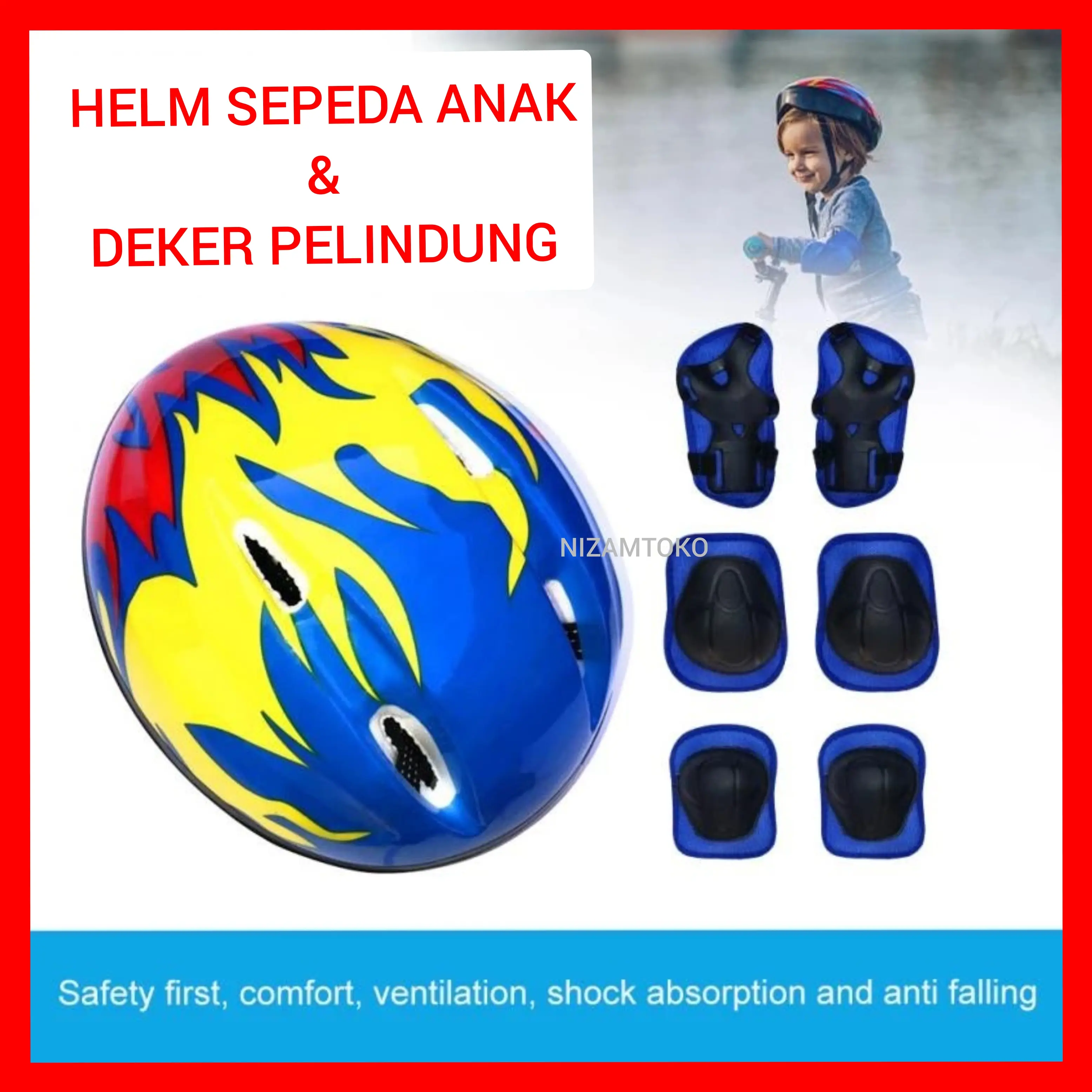 HELM SEPEDA ANAK PELINDUNG KEPALA & DEKER PELINDUNG LUTUT KAKI TANGAN
