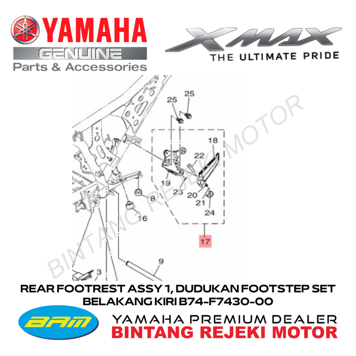Gambar REAR FOOTREST ASSY 1, DUDUKAN FOOTSTEP SET BELAKANG KIRI B74-F7430-00 dari Yamaha Bintang Rejeki Motor Kab. Bandung Tokopedia