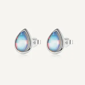 Moonstone Teardrop Stud Earrings — Anting Stud Sterling Silver