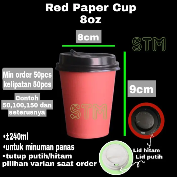 Gambar Full Red Paper cup 8oz /gelas kertas merah panas 8oz /cup hot Red 8OZ dari CHAZONE-STM Kota Administrasi Jakarta Utara 5 Tokopedia
