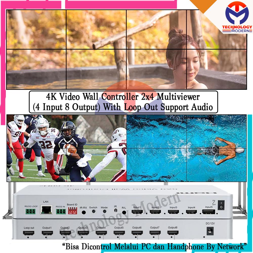 4K Video Wall Controller 2x4 4x2 Multiview 4 Input 8 Output With Audio