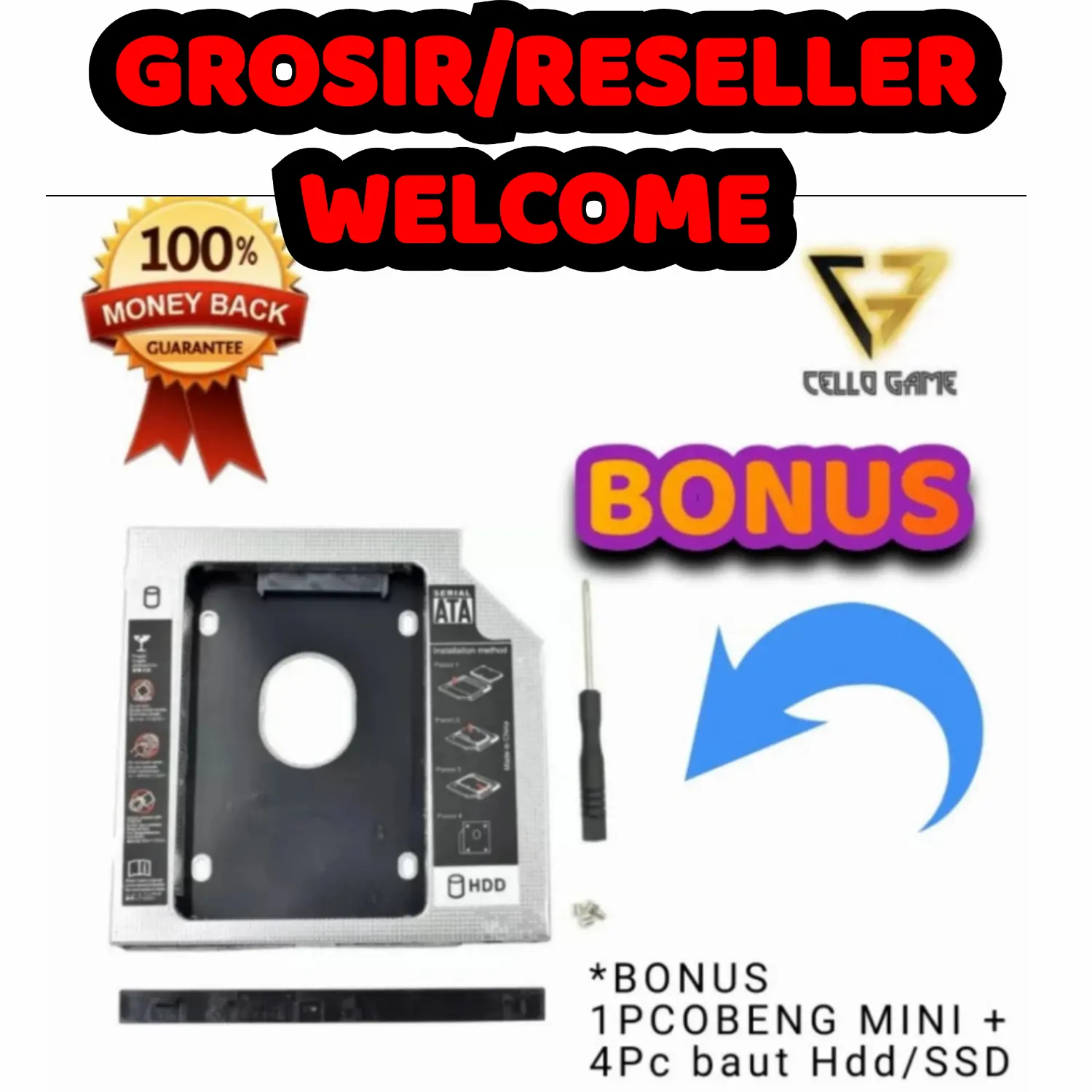 CANDY HDD harddisk caddy 9.5mm SSD sata for laptop / notebook 9.5 mm