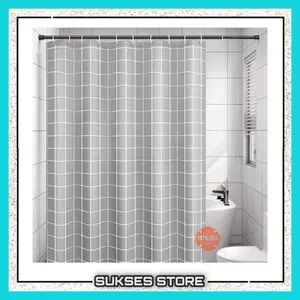 TIRAI KAMAR MANDI ANTI AIR BAHAN PEVA/ SHOWER CURTAIN / Lubang Pengait