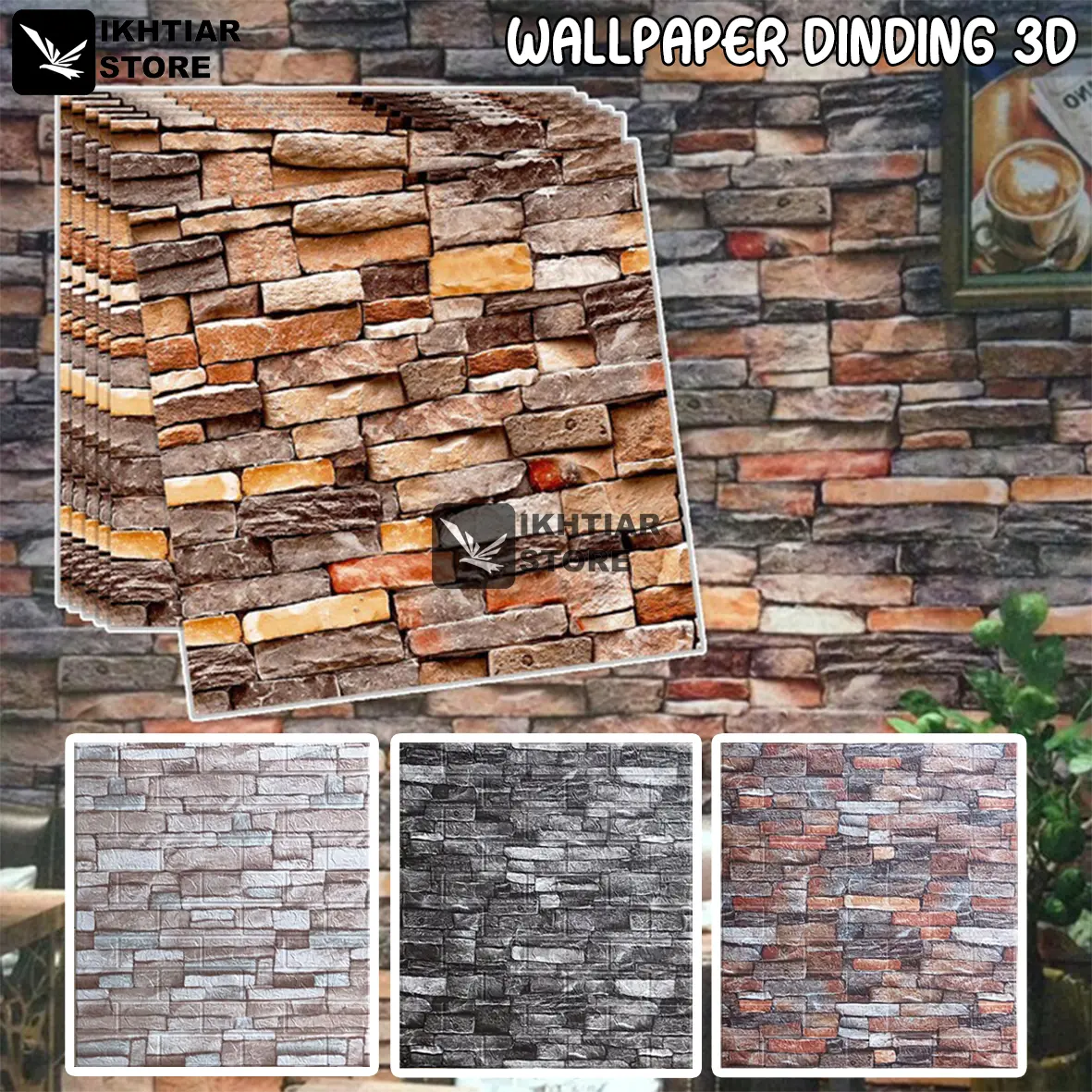 Wallpaper Dinding 3D Foam 70x70cm Motif Batu Bata / Wall Foam Stiker