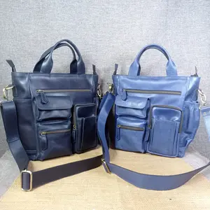 MFB Leather Tote Bag Kulit Asli Navy Blue