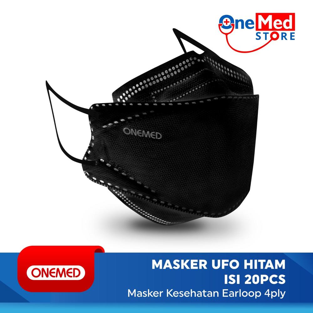 Masker Karet UFO Hitam 3D OneMed 4ply Box isi 20pcs