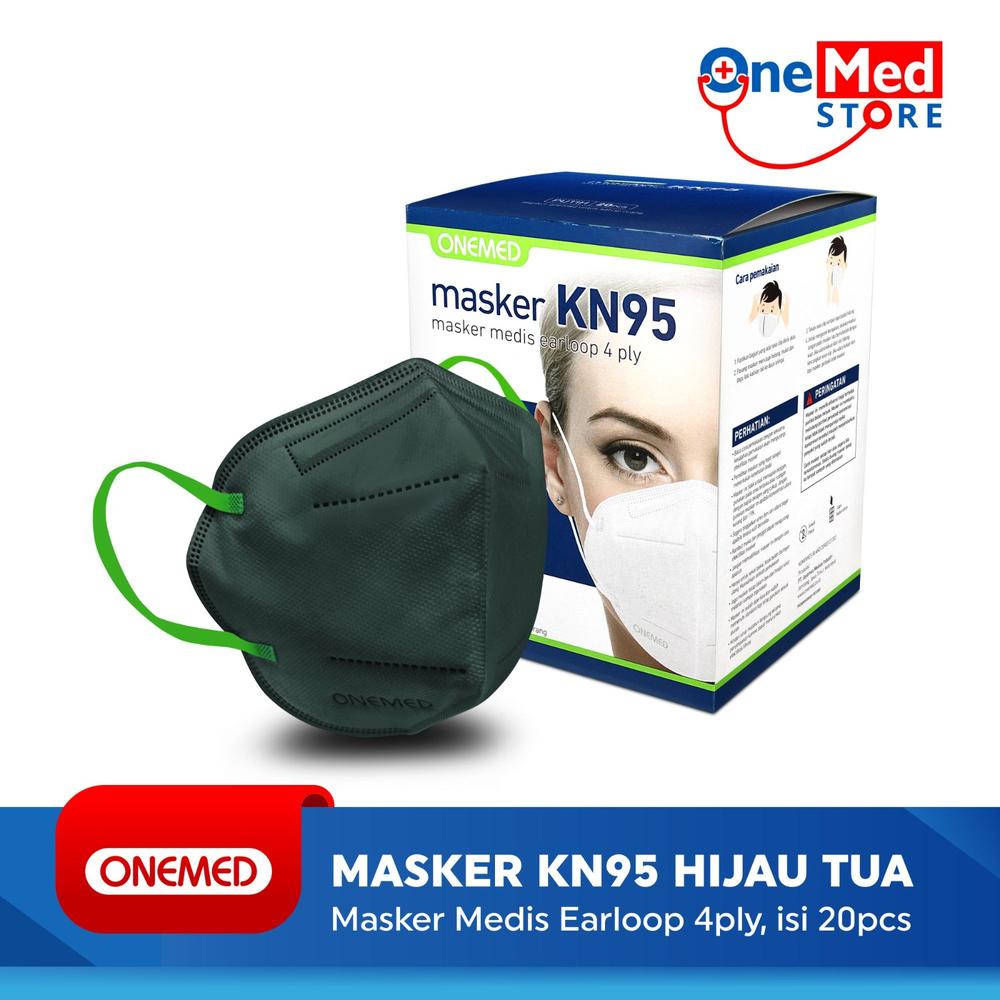 Masker Karet KN95 OneMed 4ply Box isi 20pcs - Hijau Tua
