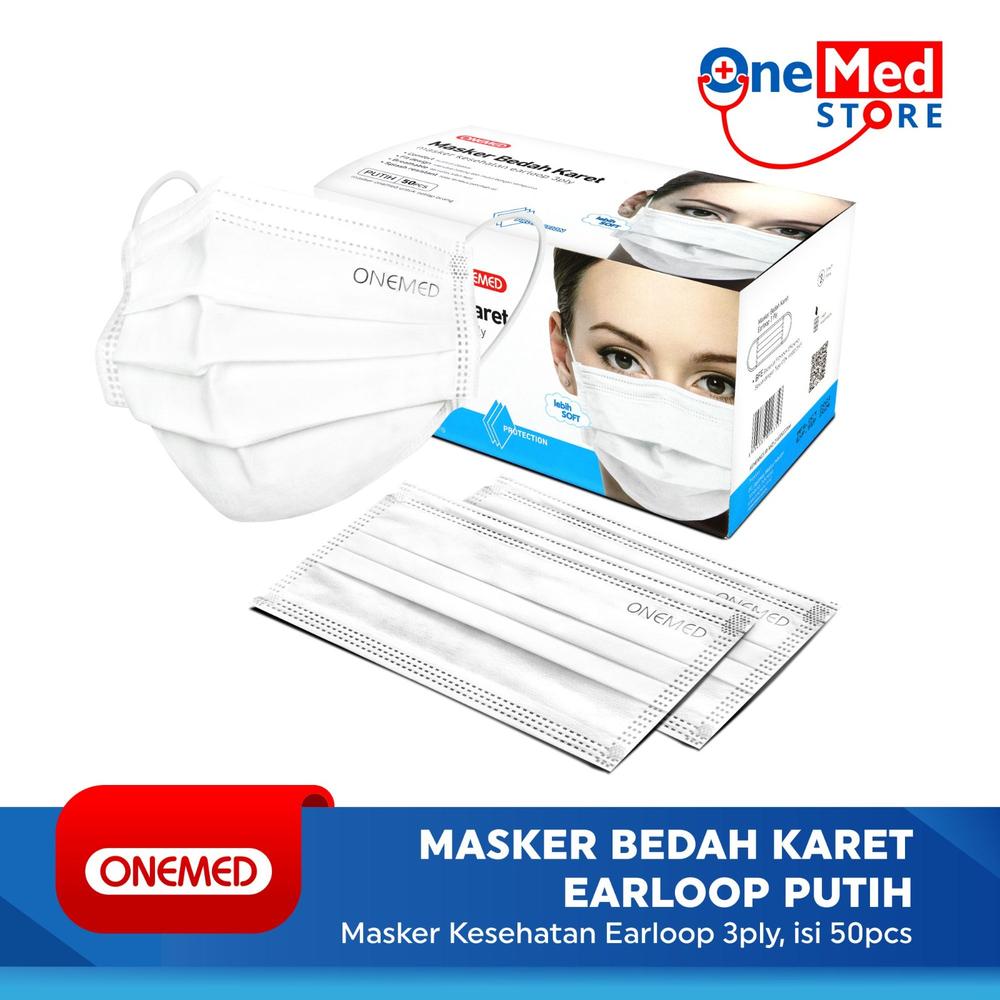 Masker Medis Karet Putih OneMed Box Isi 50Pcs