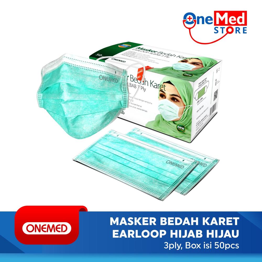 Masker Jilbab Masker Hijab Green OneMed box 50pcs